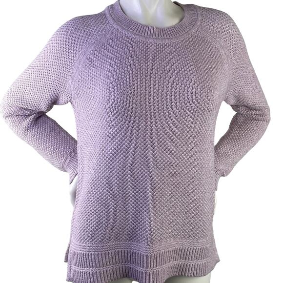 Old Navy Lilac Crew Neck Loose Knit LS Sweater Side Slits Ribbing Variations S M - Picture 1 of 13